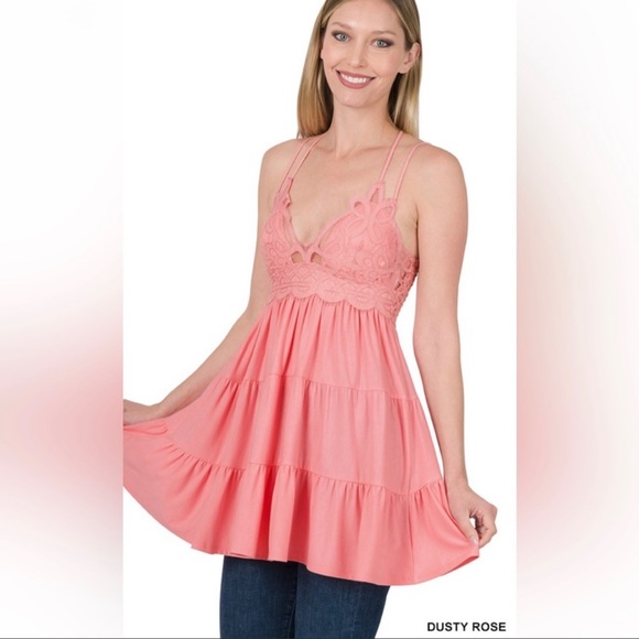 Crochet Lace Ruffled Cami ~ 2 Colors Available - Picture 5 of 5